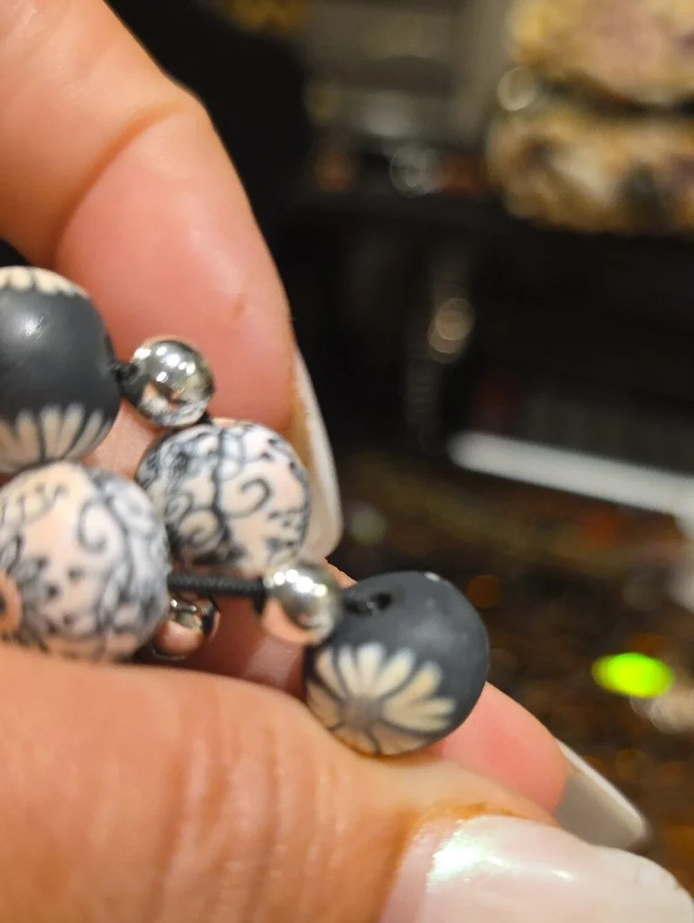 Vintage Blue and White Floral Bead Necklace - Women Jewelry